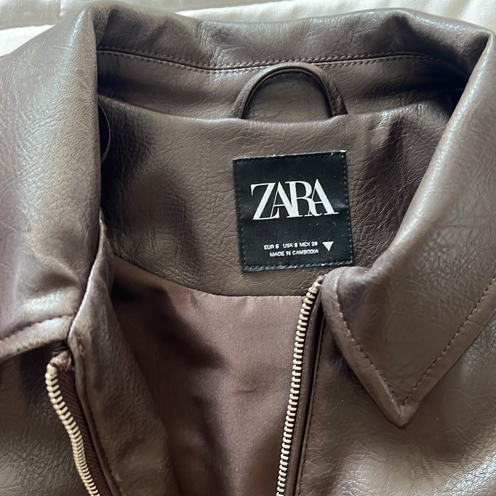 Zara Faux Leather Chocolate Bomber - Picture 3 of 3